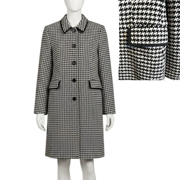 Apostrophe Houndstooth Long Wool Coat Black White Button Front Size 12 - Picture 1 of 11